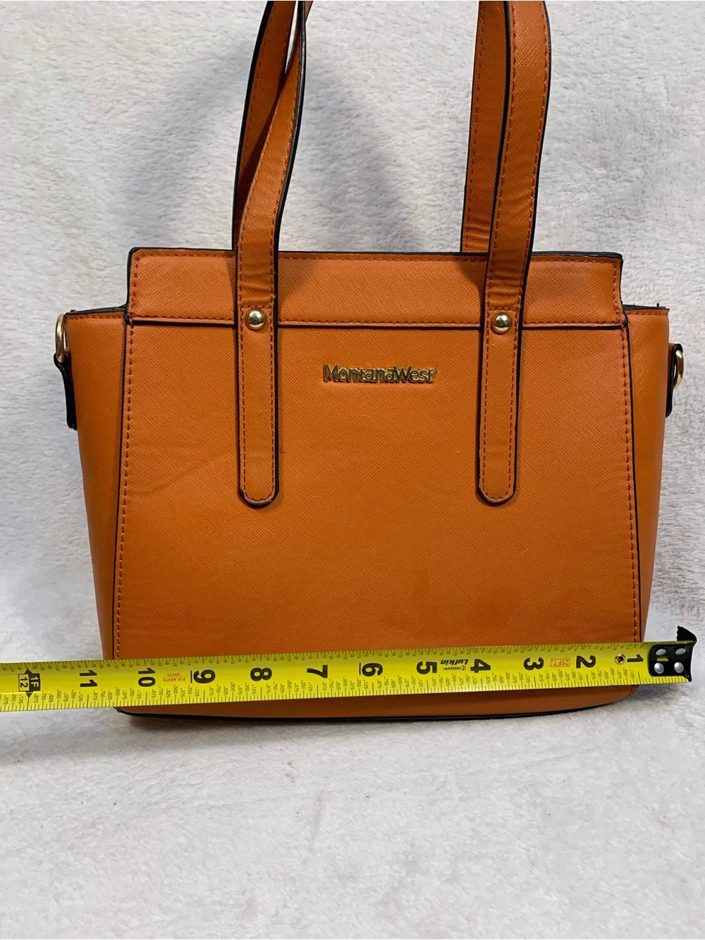 Montana West Orange Structured Saffiano Tote with Gold Accents